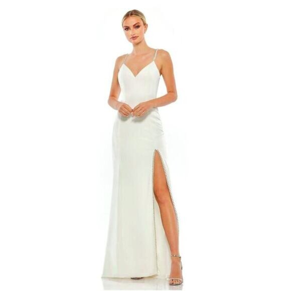 FLAWED - NWT Mac Duggal Sweetheart Evening Gown Rhinestone Accents White 6 #8636 - Picture 1 of 14
